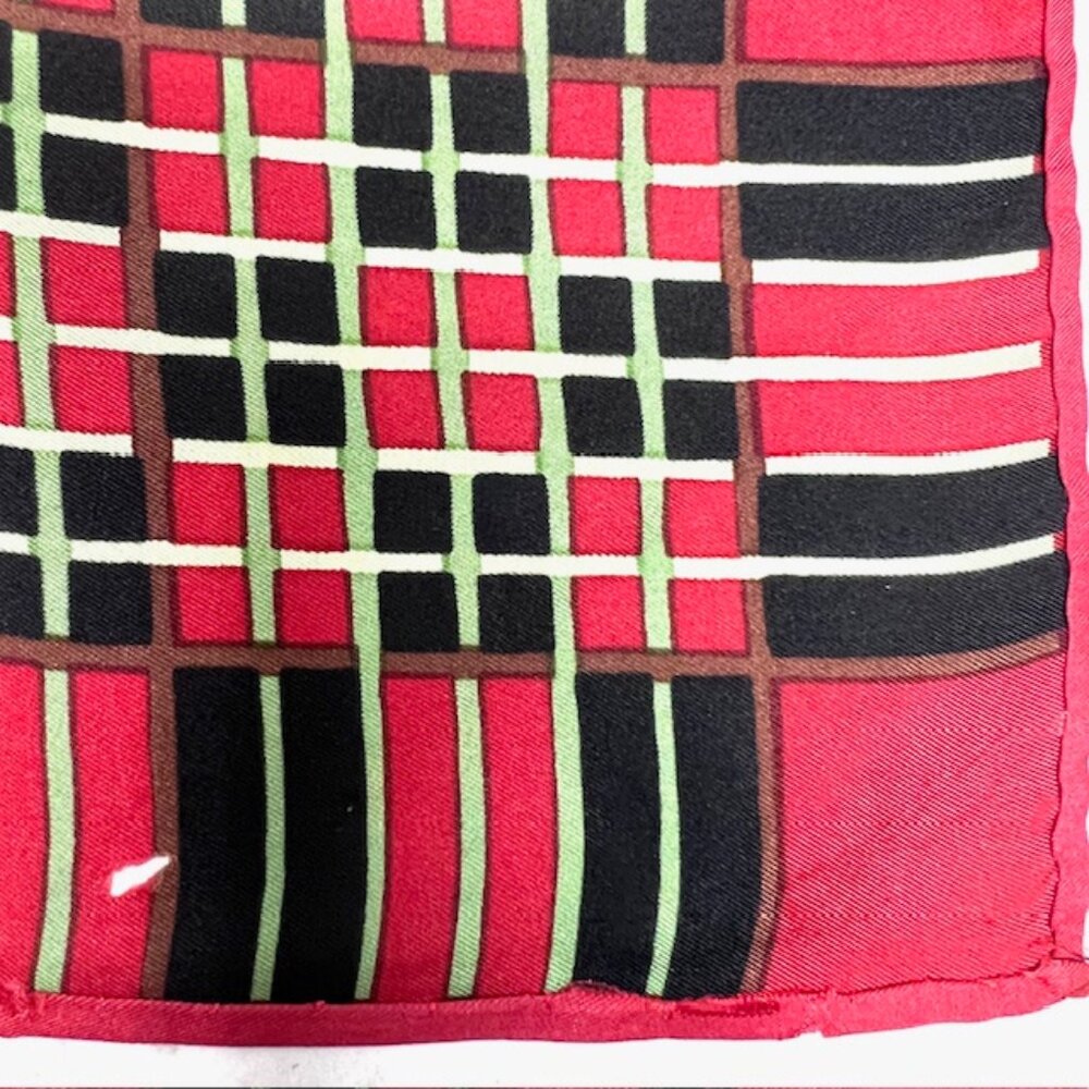 Givenchy Scarf 30"  100% Silk Satin red black green white color blcck stripe (45 - Picture 5 of 10